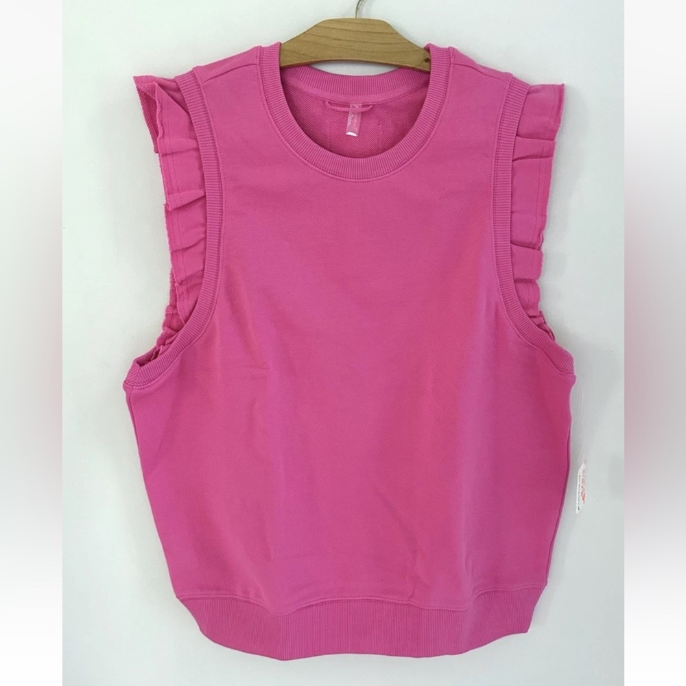 Free People Flutter Ruffle Sleeve Detail Pink Tank NWT Size Large